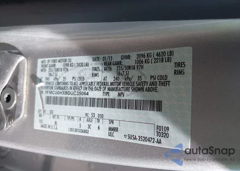 2013 Ford Escape Sel из США, поврежденный, VIN 1FMCU0HX8DUC35064